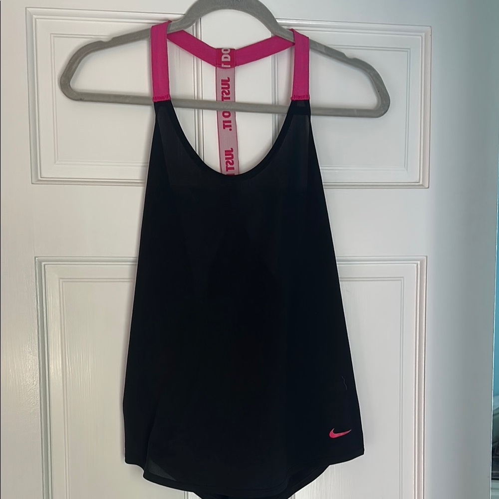 Nike black and pink open back tank top size S
